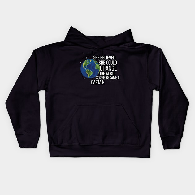 She Believed She Could Change The World So She Became A Captain Kids Hoodie by Saimarts